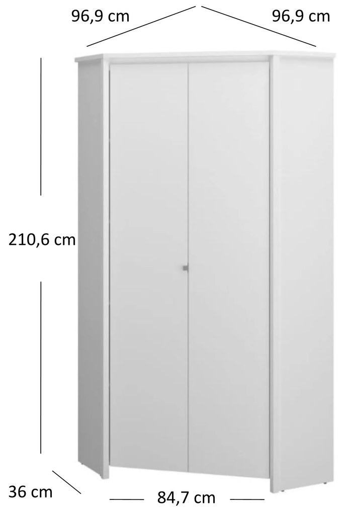 Dulap de haine de colț Ethan 2D (alb). 1052917