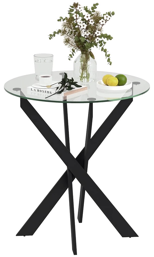 HOMCOM Masa de dining moderna din sticla, diametru 70 cm, Masa de bucatarie cu placa de sticla securizata si picioare din metal, pentru 4 persoane | Aosom Romania