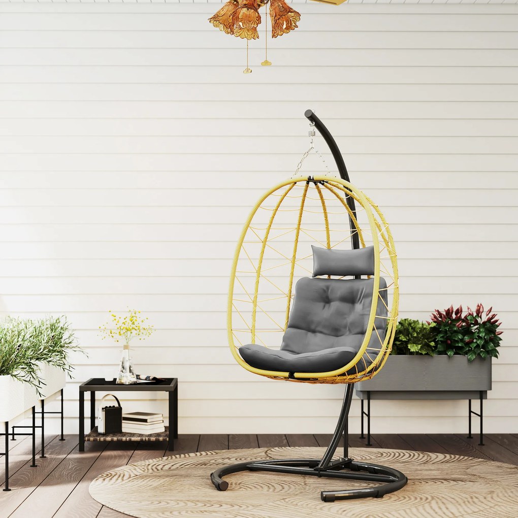 Outsunny Scaun Balansoar din Ratan din PE de Exterior cu Perna | Aosom Romania
