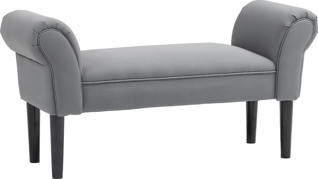 HOMCOM Banchetă pentru marginea patului tapițată în in sintetic cu picioare din lemn, brațe și șezut căptușit gri închis | Aosom Romania