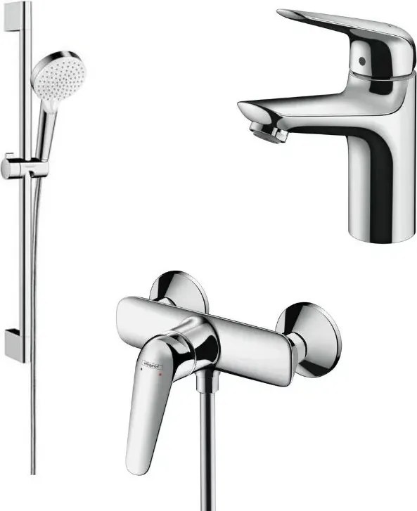 Set baterii Hansgrohe Novus 100 lavoar dus si set de dus Crometta crom