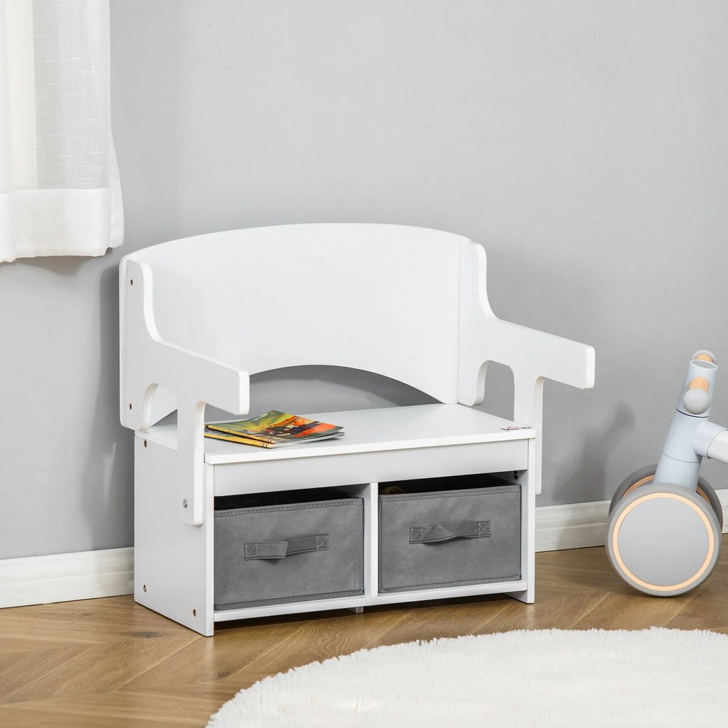 HOMCOM banca pentru copii 2 in 1, 60x43x57cm, alba | AOSOM RO