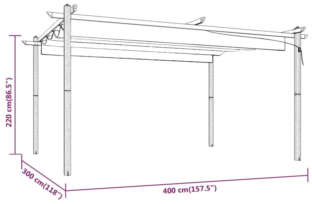 Pavilion de gradina, acoperis retractabil, antracit, 4x3 m Antracit, 4 x 3 x 2.2 m