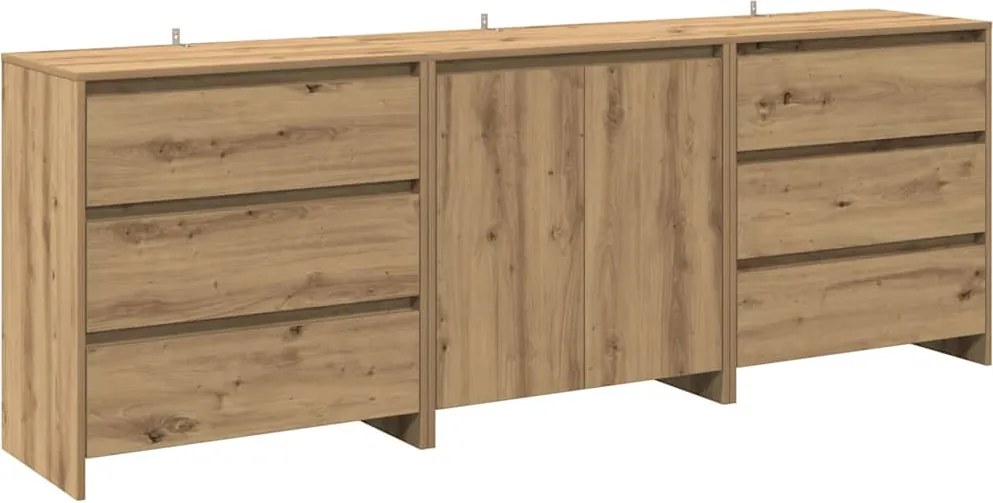 vidaXL Bufetă 3 piese din lemn de stejar artizanal