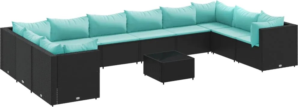 vidaXL Set mobilier de grădină cu perne, 11 piese, negru, poliratan