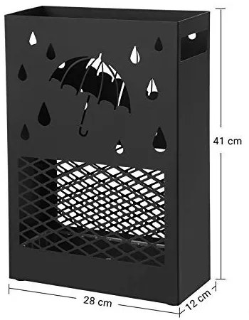 Suport umbrela, 28 x 12 x 41 cm, metal, negru, Songmics