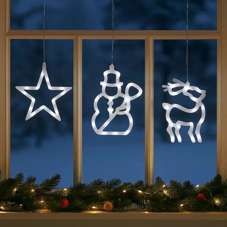 Decorațiune de Crăciun pe fereastră - stea,om de zăpadă,ren