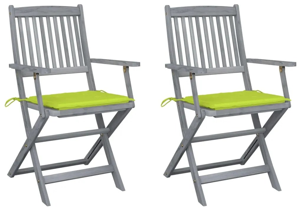 vidaXL Scaune pliabile de exterior cu perne, 2 buc., lemn masiv acacia