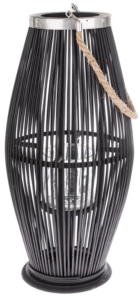 Lanternă din bambus cu sticlă Libre negru, 40 x 21cm