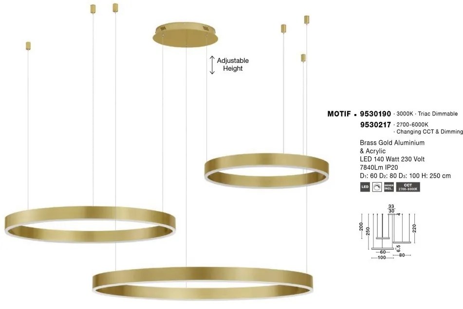 Lustra LED dimabila design circular MOTIF 3 ring auriu