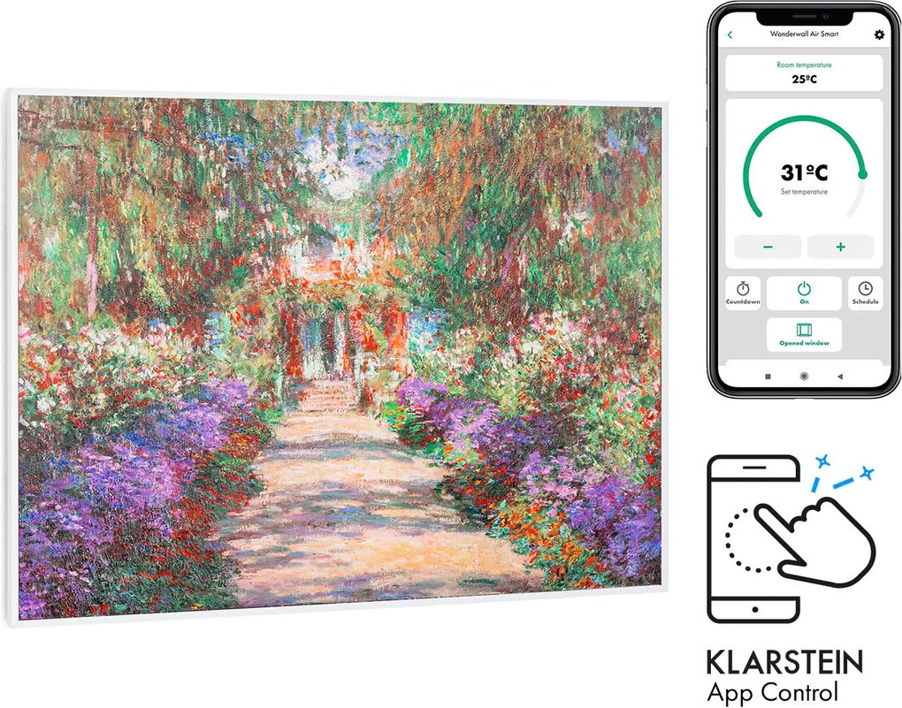 Klarstein Wonderwall Air Art Smart, încălzitor cu infraroșu, 80 x 60 cm, 500 W, aplicație, poteca din grădină
