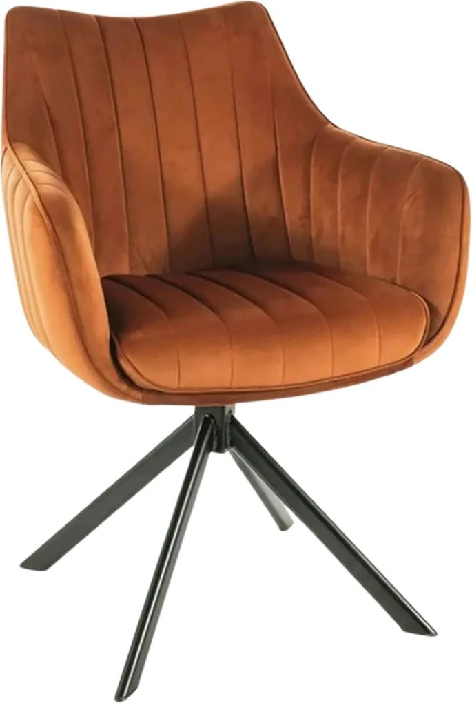 Scaun living rotativ AZALIA, caramiziu/negru, stofa catifelata/metal,