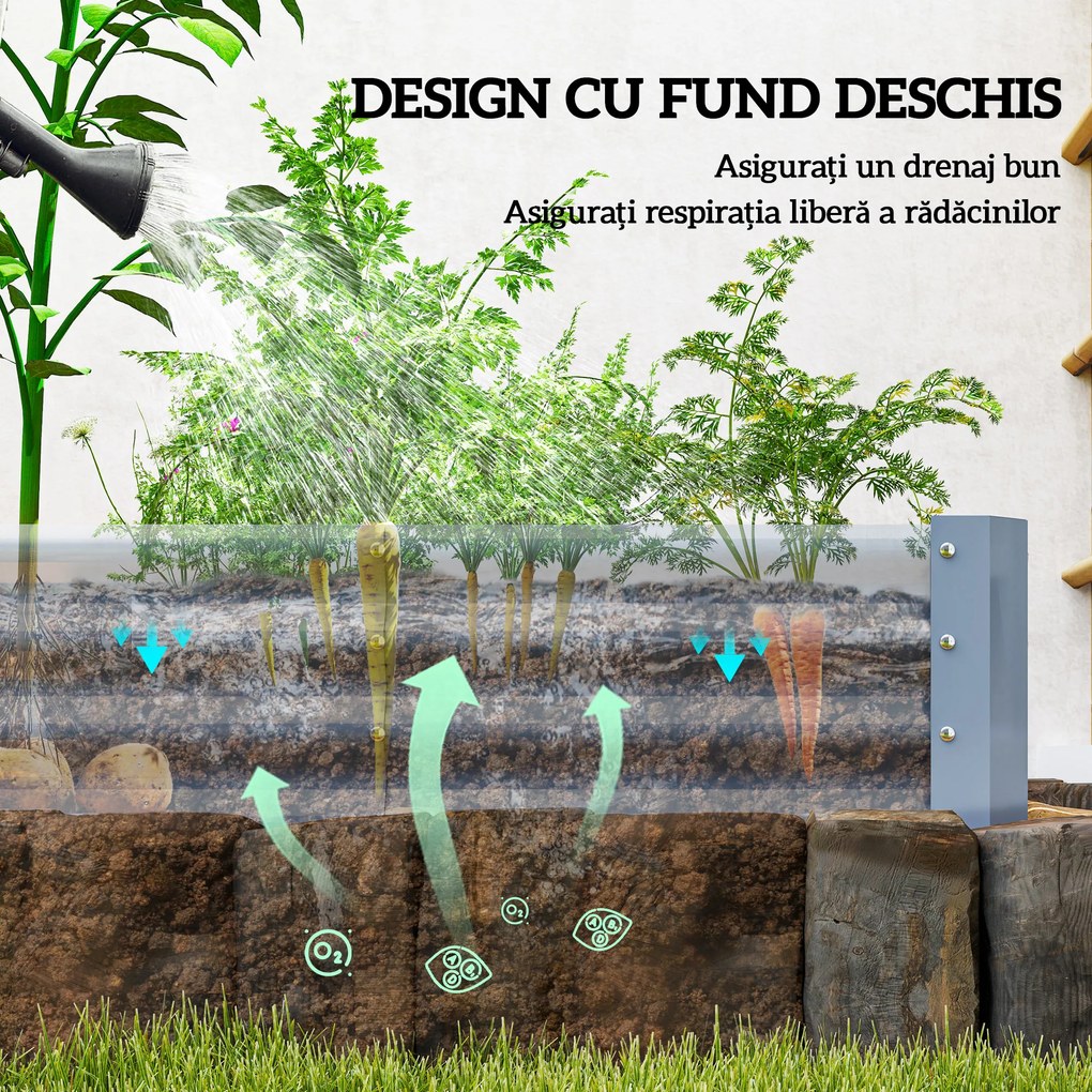 Outsunny Pat de Grădină Înălțat din Oțel Galvanizat, 240 x 120 x 30 cm, Jardinieră Înălțată pentru Exterior cu Fund Deschis pentru Legume, Flori, Plante Aromatice, Argintiu | Aosom Romania