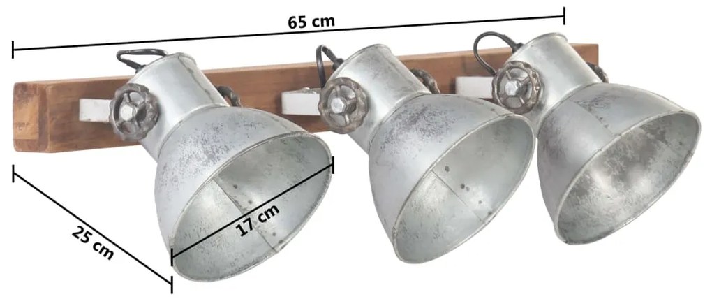 Lampa de perete industriala, argintiu, 65 x 25 cm, E27 Argintiu, 3 la rand, 1