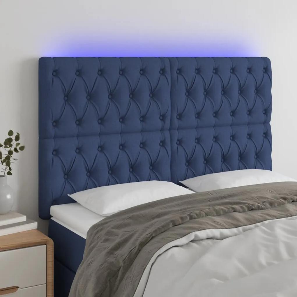 3122764 vidaXL Tăblie de pat cu LED, albastru, 144x7x118/128 cm, textil