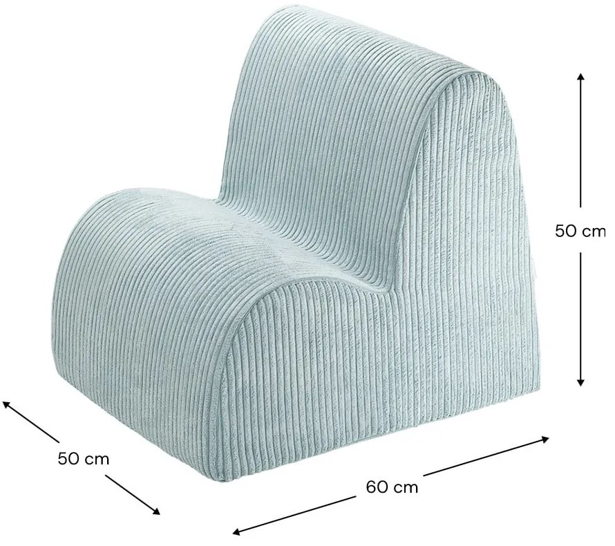 Fotoliu de copii verde mentă cu tapițerie din catifea reiată Cloud – Wigiwama