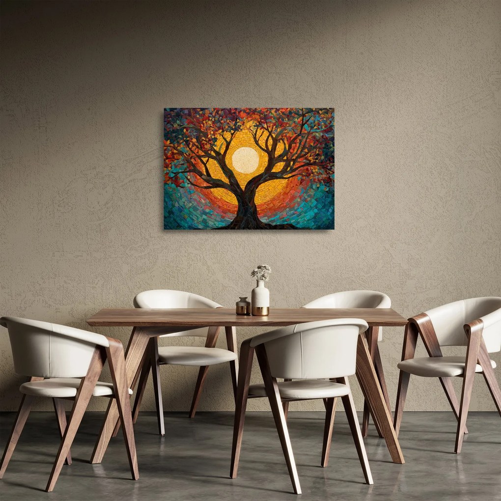 Tablou pe sticlă - Soarele în coroana arborelui vieții (70x50 cm)