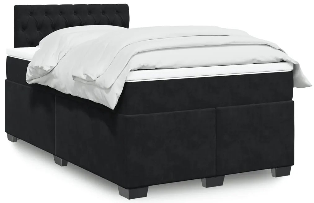 vidaXL Pat box spring cu saltea, negru, 120x200 cm, catifea