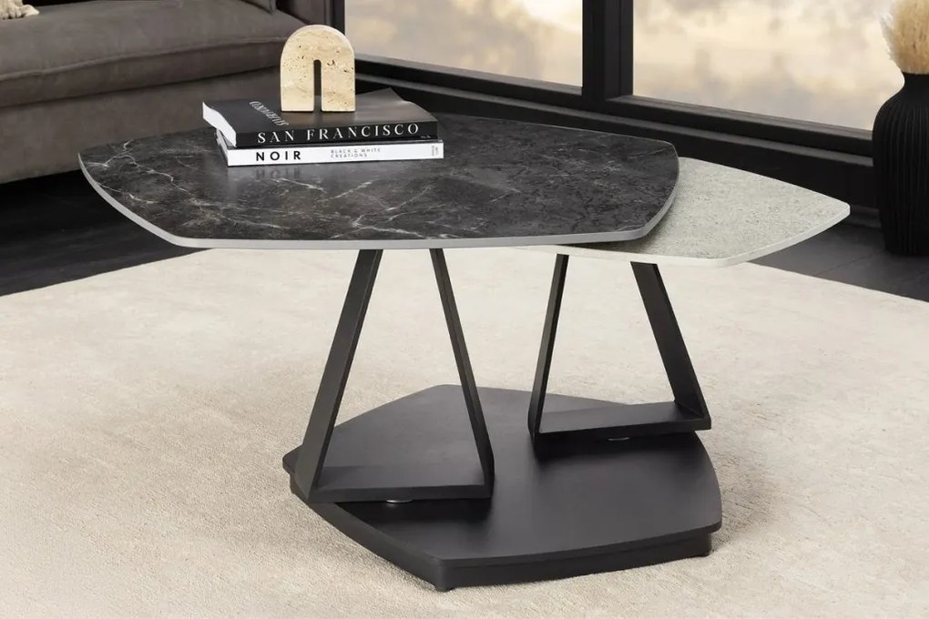 Masuta de cafea moderna cu doua blaturi rotative din ceramica Movement 80-130cm