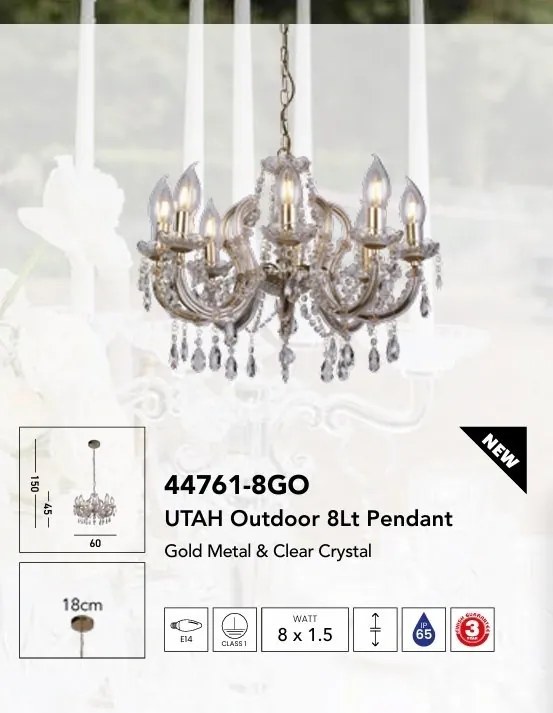 Candelabru, Lustra cu 8 brate cu protectie IP65 Utah