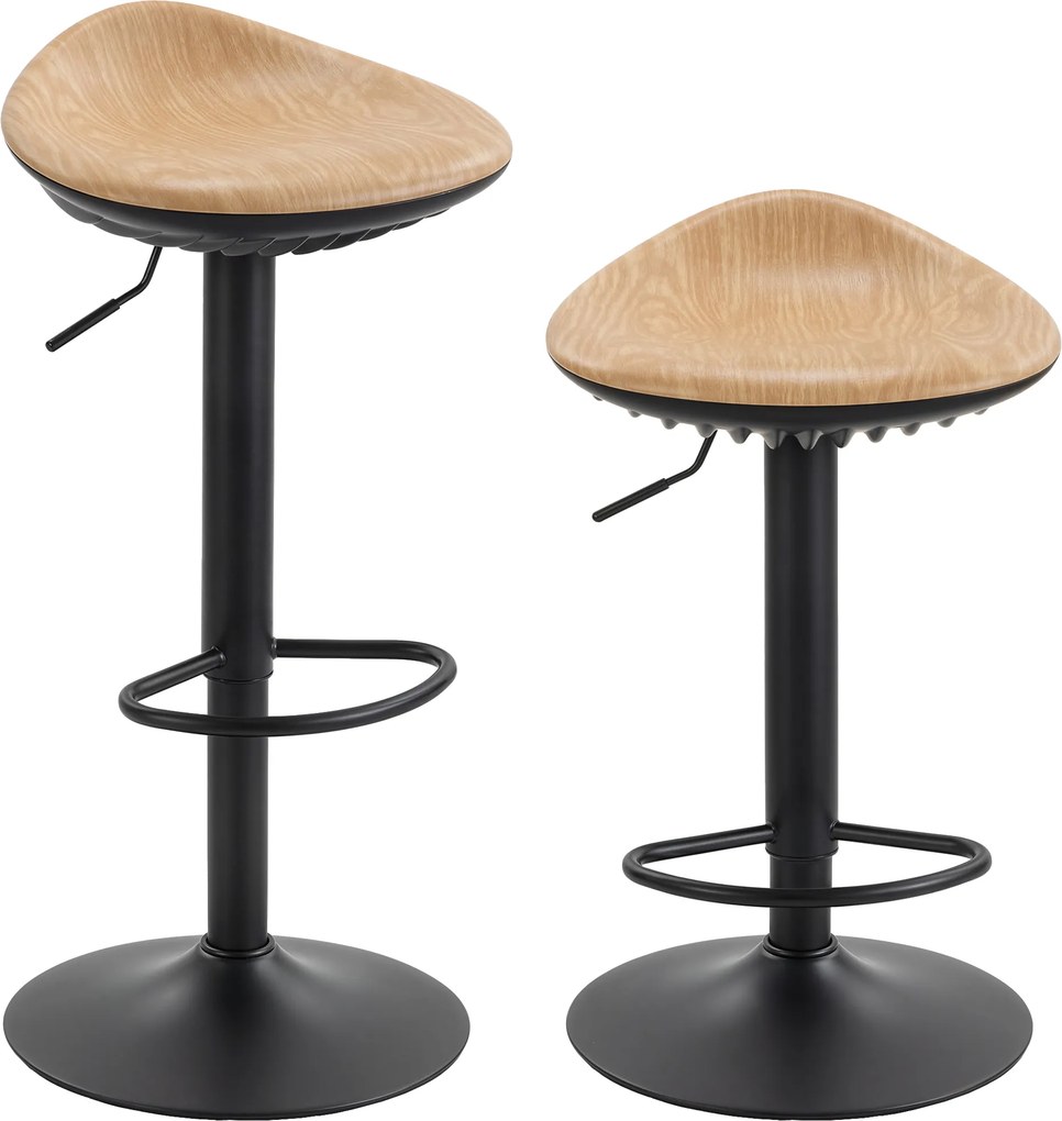 HOMCOM Set 2 scaune de bar din PU, reglabile pe înălțime, rotative 360°, cu suport pentru picioare, bază din oțel, efect lemn de stejar | Aosom Romania