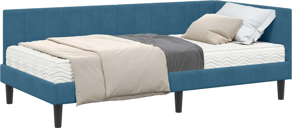 vidaXL Cadru de pat colțar cu saltea cu saltea 2 pcs albastru Catifea