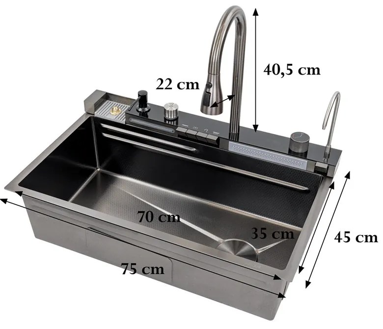 Chiuvetă multifuncțională Catania din oțel inoxidabil cu baterie digitală