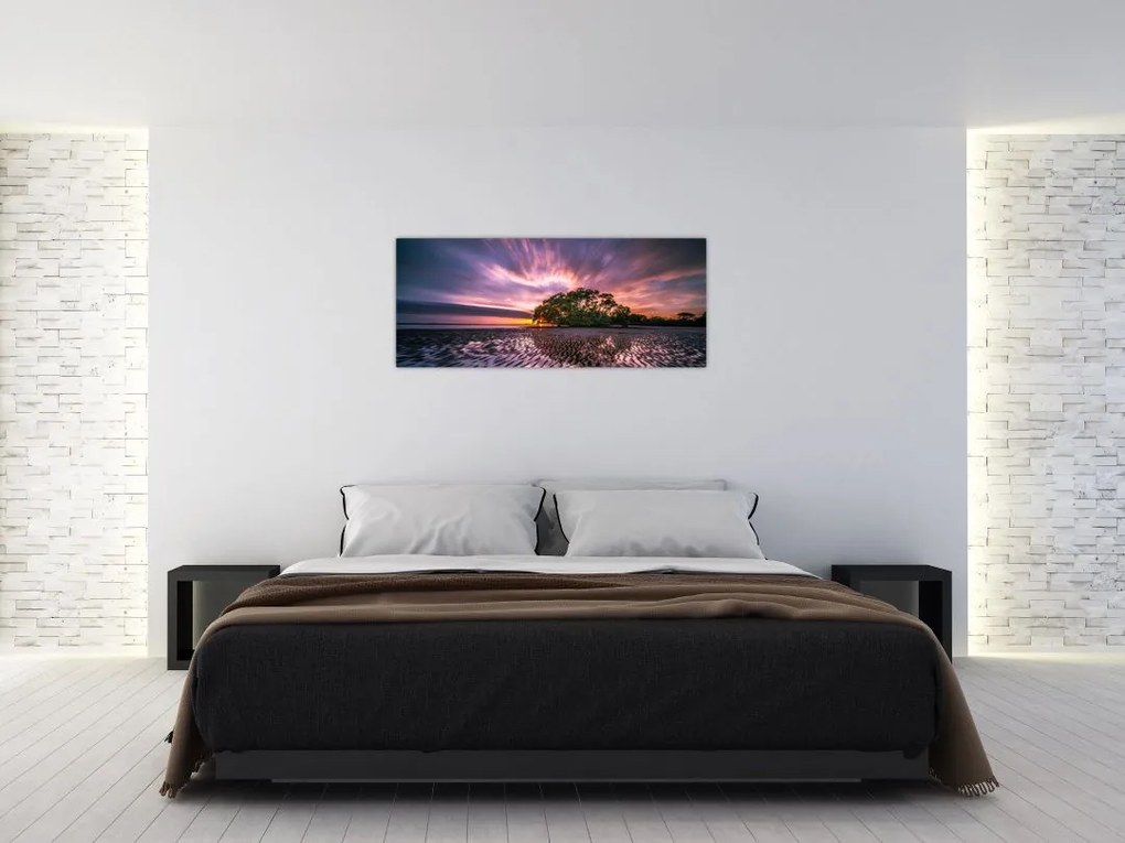 Tablou cu plajă în apus de soare (120x50 cm)