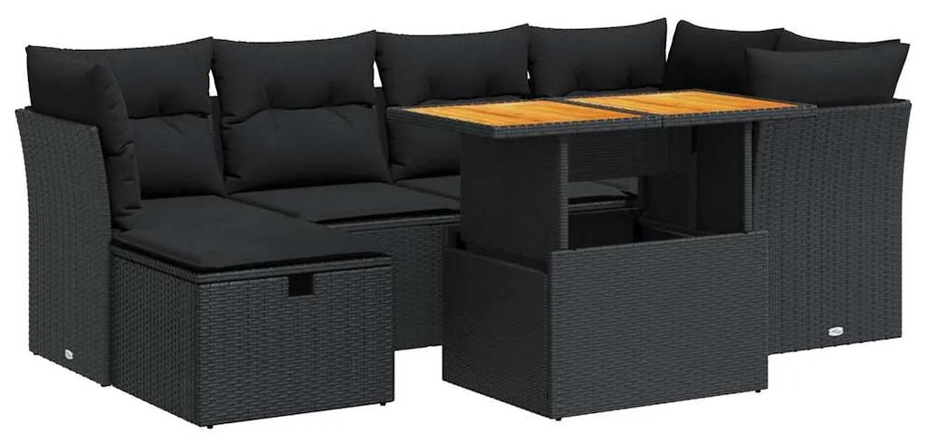 3327972 vidaXL Set canapele grădină perne 7 piese negru, poliratan/lemn acacia