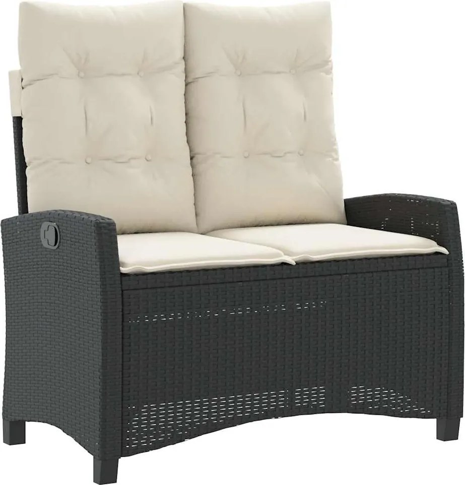 vidaXL Bancă de grădină rabatabilă cu perne, negru, poliratan