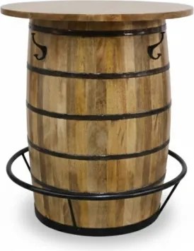 Masă bar din lemn masiv de mango în formă de butoi cu metal, 90×90×101 cm, „Barrel”