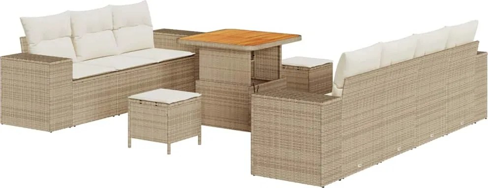 vidaXL Set de canapele pentru grădină 10 pcs Bej și crem Poli Rattan