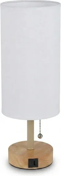 Brilagi - Lampă de masă TABLON cu port USB 1xE27/25W/230V stejar/bej/alb