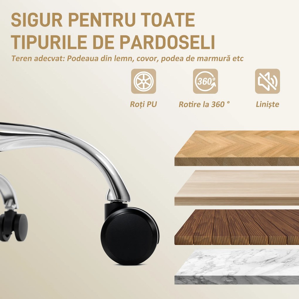 HOMCOM Scaun de birou cu suport pentru picioare și tetieră, din piele PU, spumă și metal, 76x73x117-125 cm, crem | Aosom Romania