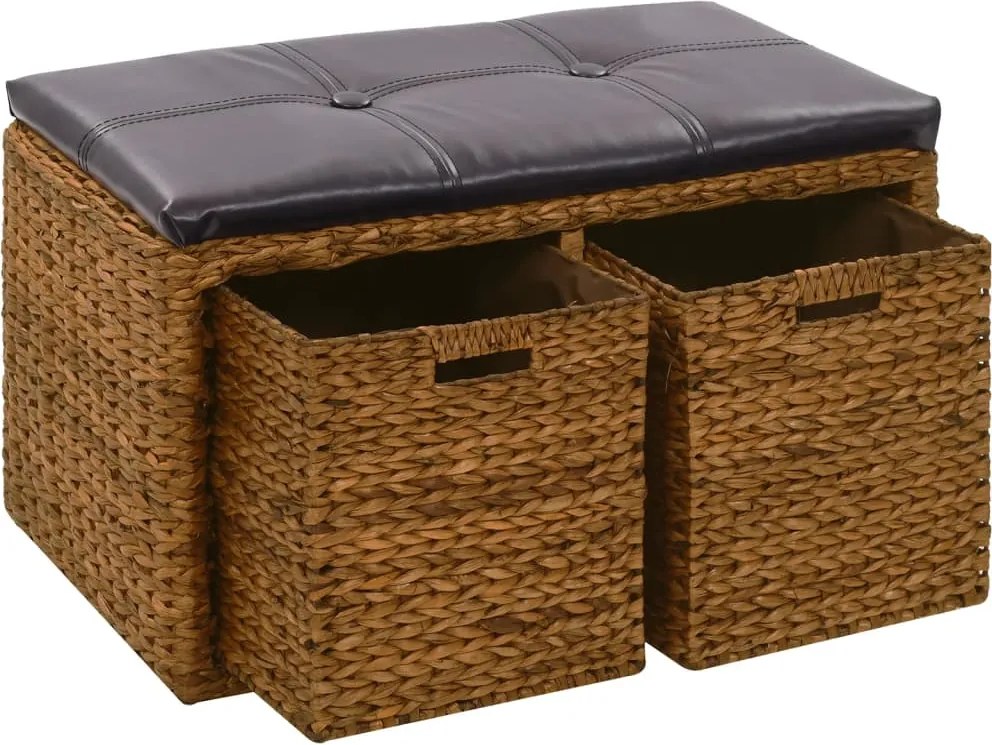 vidaXL Bancă din iarbă de mare, 2 coșuri, 71 x 40 x 42 cm, maro