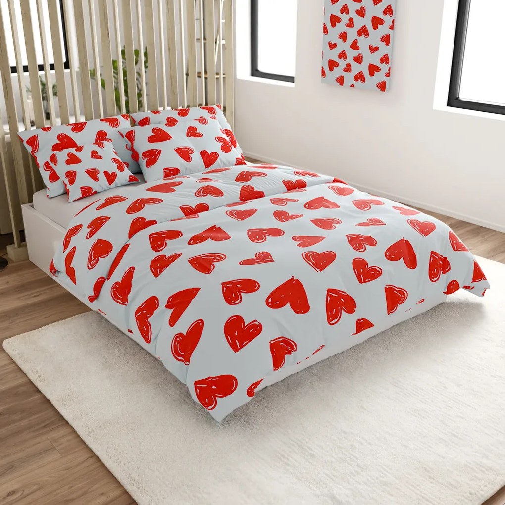 Lenjerie de pat din bumbac WARM HEART albastru deschis Dimensiune lenjerie de pat: 2 buc 70 x 90 cm | 200 x 220 cm