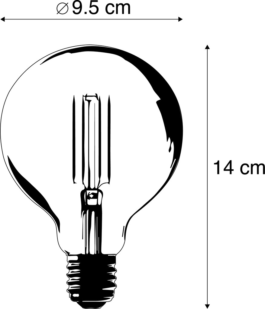 Set de 3 becuri LED inteligente E27 cu reglare a luminozității la cald G95 Goldline 7W 806lm 1800K - 3000K