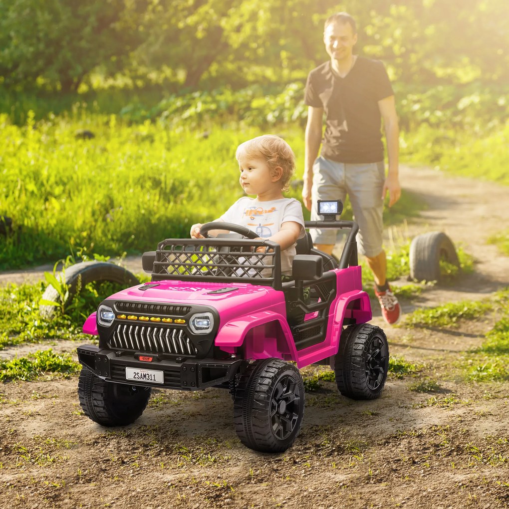 AIYAPLAY Mașină electrică pentru copii 4x4 cu telecomandă 2,4Ghz, 2 motoare 12 V, viteză reglabilă, muzică, claxon, lumini LED, negru | Aosom Romania