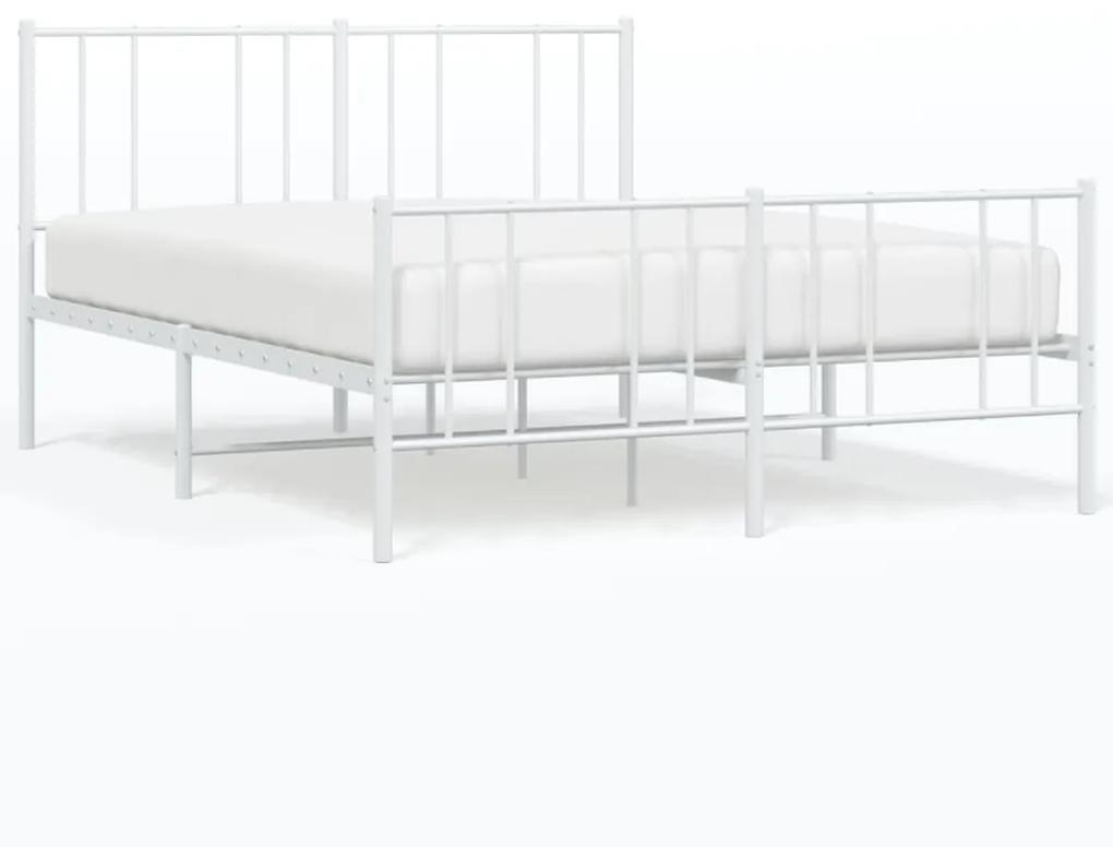 352547 vidaXL Cadru de pat metalic cu tăblie de cap/picioare, alb, 140x190 cm