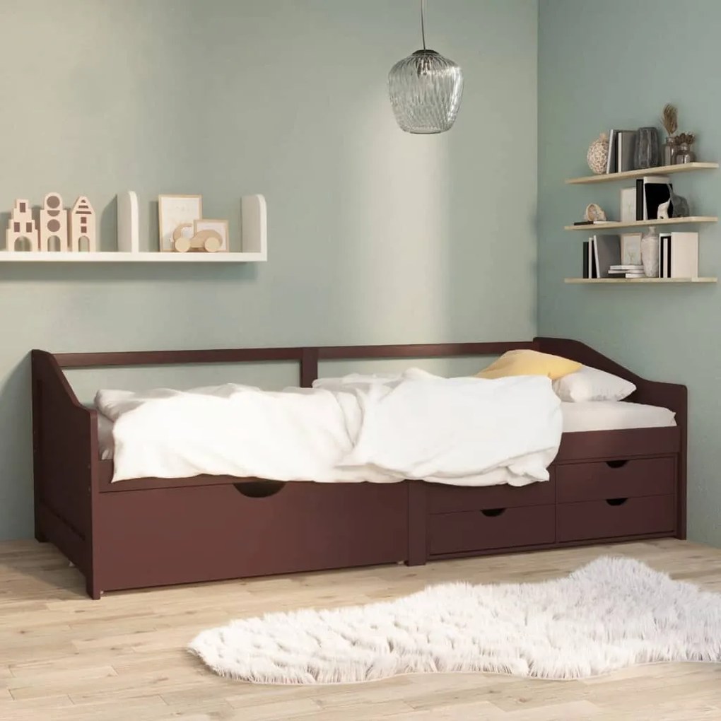 322172 vidaXL Pat de zi, 3 locuri, sertare, maro închis, 90x200 cm, lemn pin