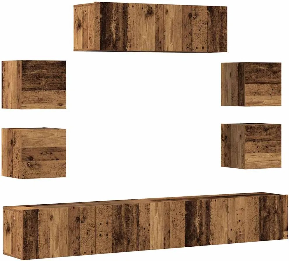 vidaXL Set dulap TV 7 piese montat pe perete lemn vechi lemn prelucrat