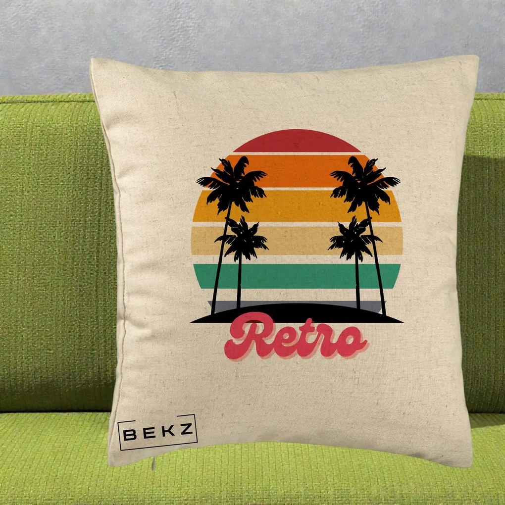 Perna Decorativa Retro Sunset Palmieri, 40x40 cm, Bej, Husa Detasabila, Perna Inclusa, BEKZ®