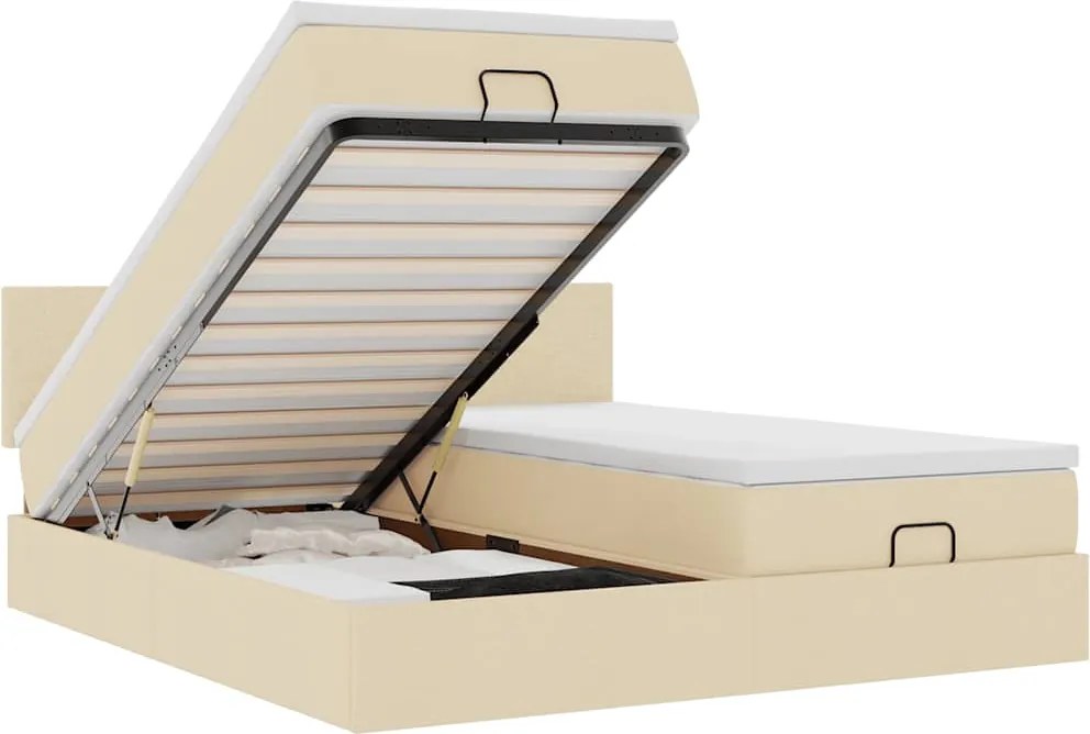 vidaXL Cadru de pat otoman cu saltele crem 200x200cm stofa