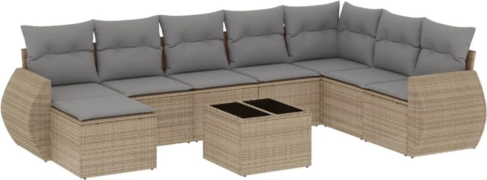 vidaXL Set canapele de grădină, 9 piese, cu perne, bej, poliratan
