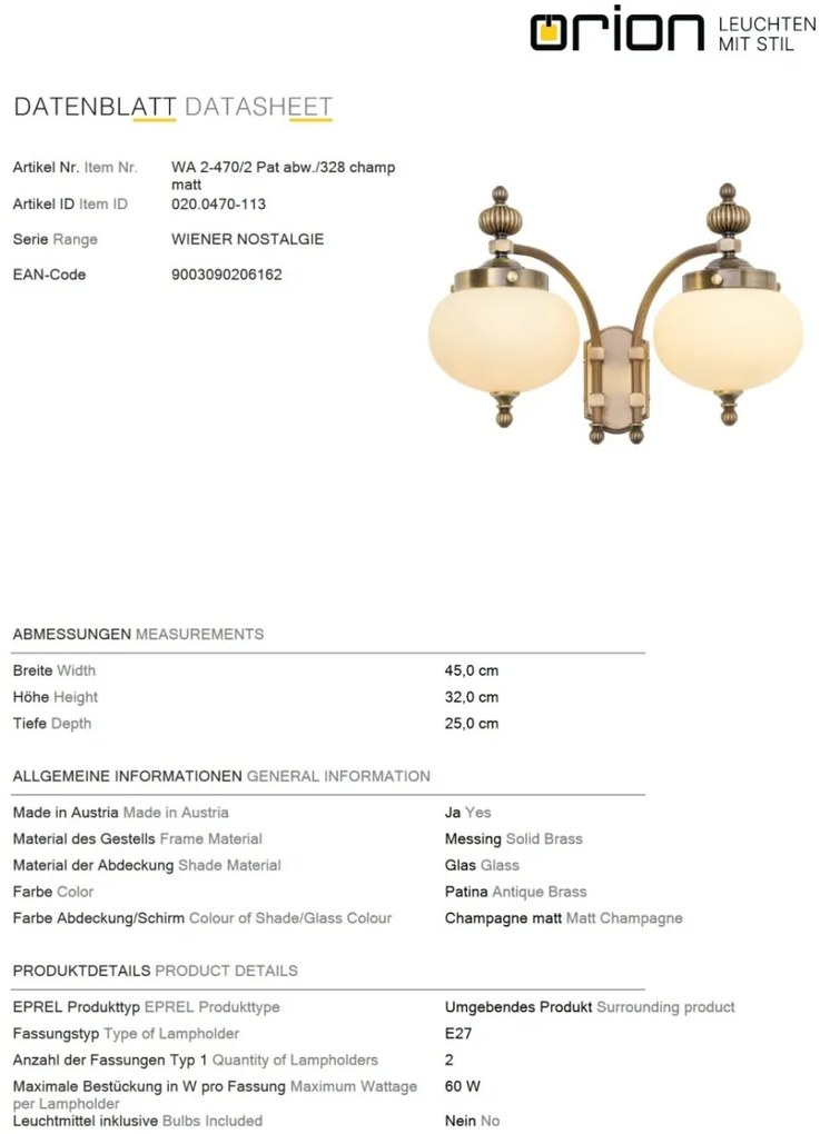 Aplica de perete stil clasic Nostalgie 2L down alama antique/champagne
