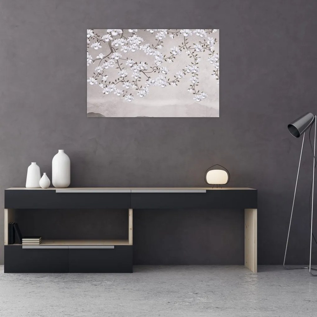 Tablou - Flori într-un peisaj gri (90x60 cm)