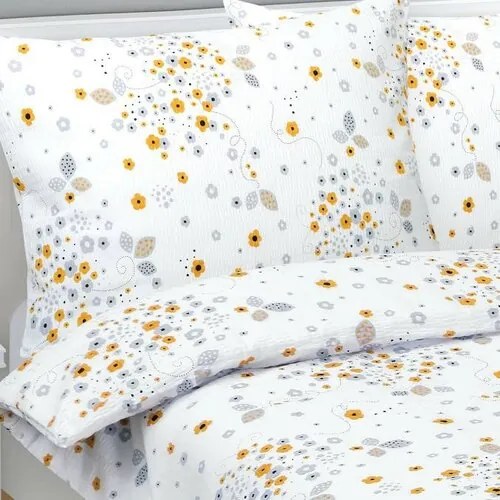 Lenjerie de pat creponată Bellatex Flori gri, galben , 140 x 220 cm, 70 x 90 cm, 140 x 220 cm, 70 x 90 cm