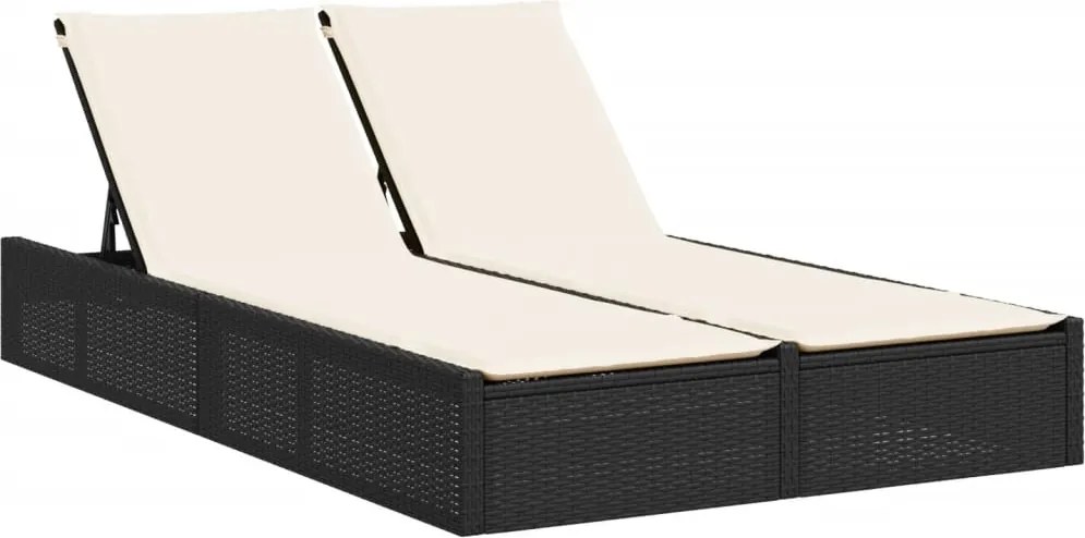vidaXL Șezlong dublu cu perne, negru, poliratan