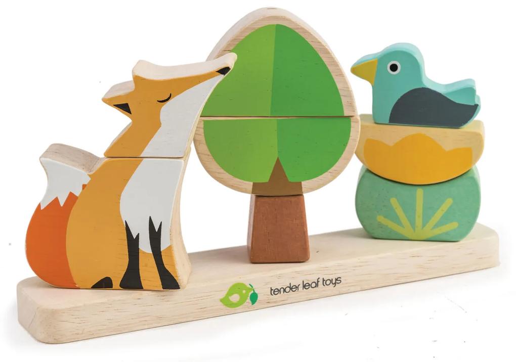 Tender Leaf Toys - Puzzle educativ magnetic Vulpea in padure din lemn - Foxy Magnetic Stacker