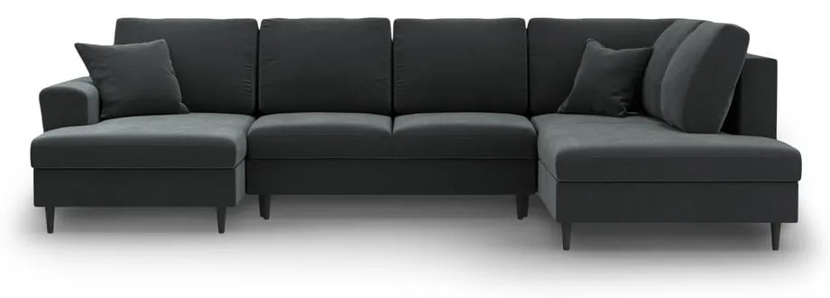 Colțar gri închis extensibil, cu spațiu de depozitare cu tapițerie din catifea (cu colț pe partea dreaptă-în formă de "U") Kyoto – Cosmopolitan Design